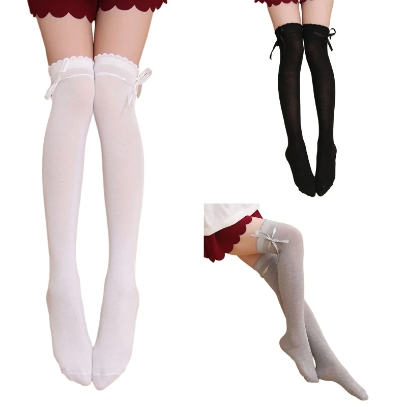 

Ballet Style Bow Bandage Over Knee Socks Stockings Frilly Thigh High Socks Students Girls High Tube Socks for Womens