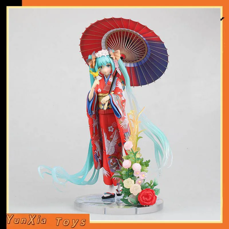 

Stronger Hatsune Miku Anime Figure Red Japanese Floral Kimono Yukata With Umbrella Accessory Desktop Decor For Anime Collectors