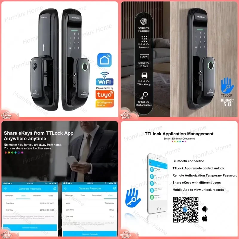 Smart Keyless Door Lock with Fingerprint PIN Code and Mechanical Emergency Key for Airbnb Smart Home Security Lock