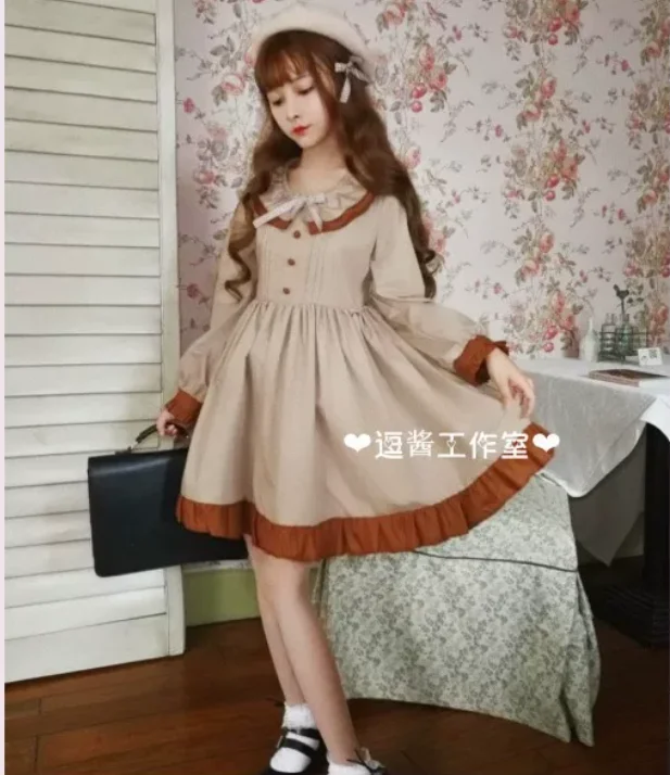Autumn Sweet Peter Pan Collar Retro Lolita Long Sleeve Loose Dress Fashion Girl Versatile Age Reduction Ruffles Princess Dresses