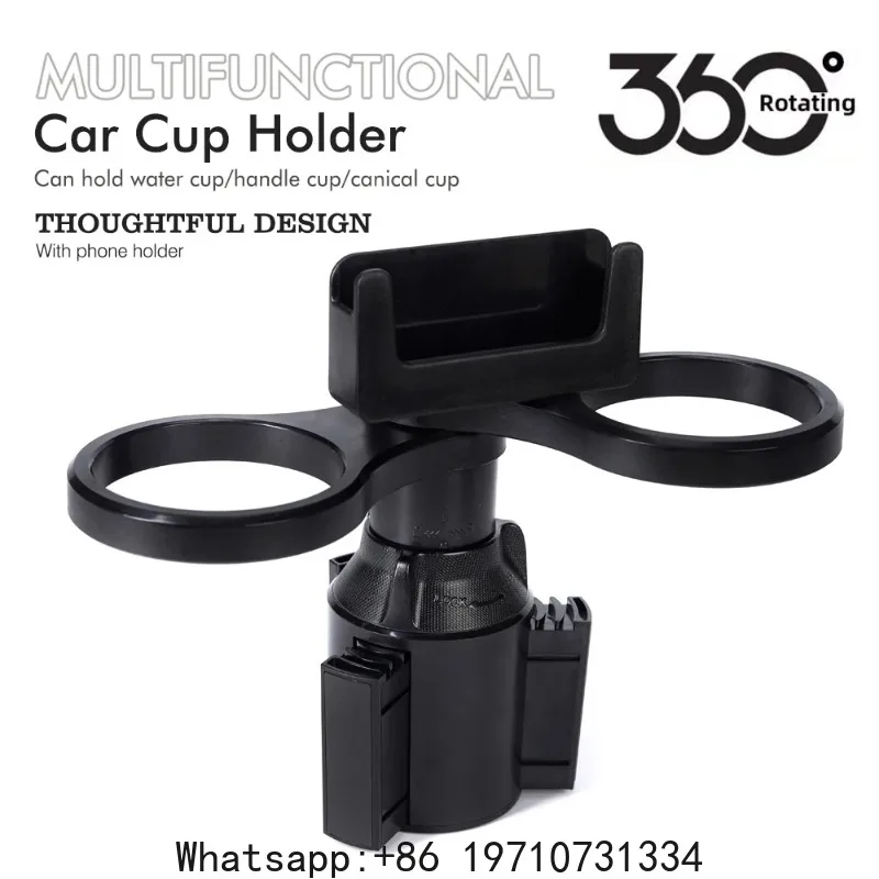 360° Swivel Console Mount: Dual-Function Automotive Caddy for Smartphones and Beverages, Fits Standard & Oversized Ports