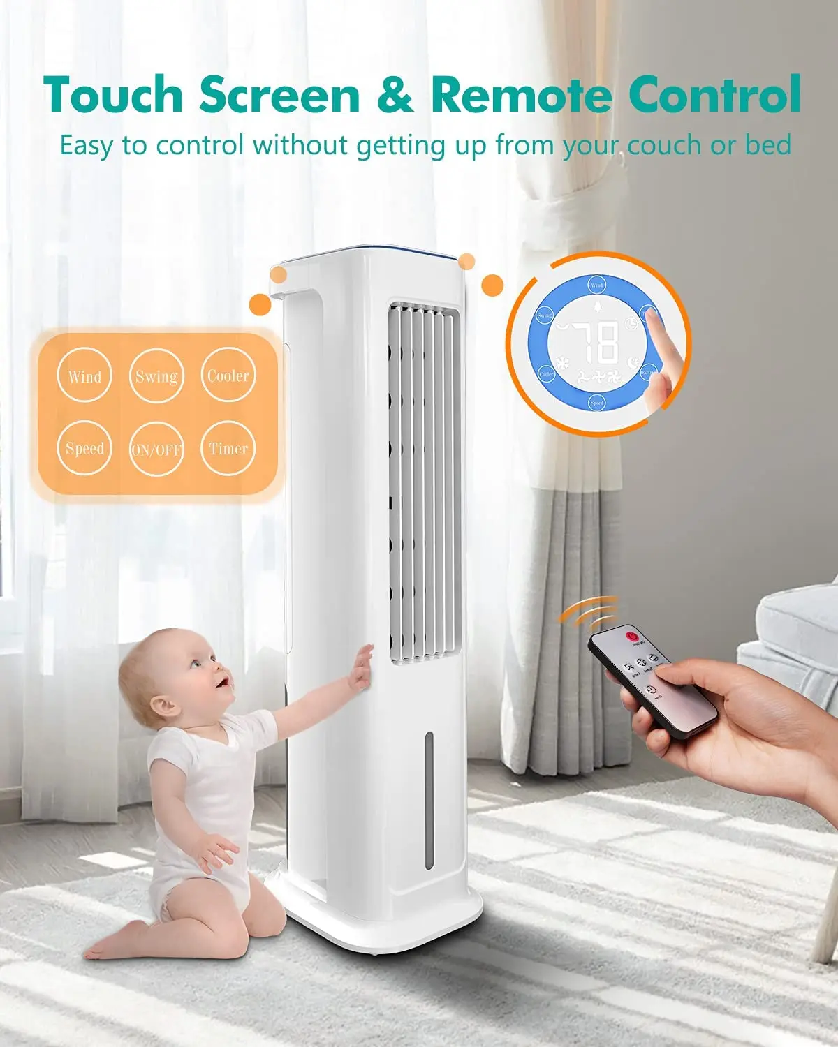 WTF-006 Oscillating Portable Household Remote Control Water Tower Fan with Air Cooler Water Swamp Cooler
