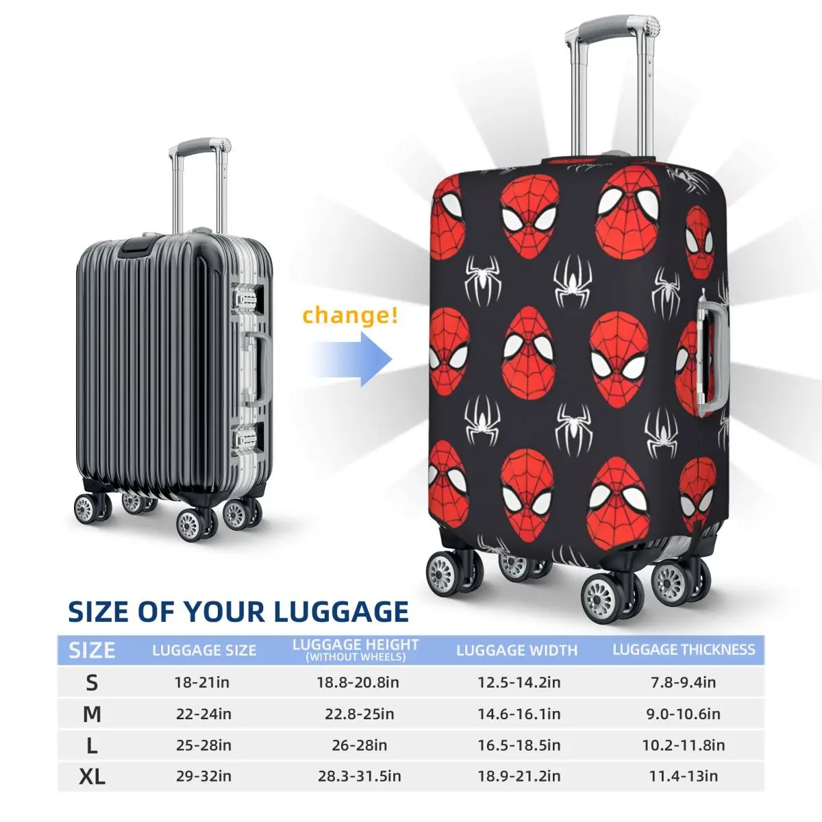 Juste de valise Marvel Spider Man, protection de voyage de croisière, accessoires de bagages utiles pour les vacances