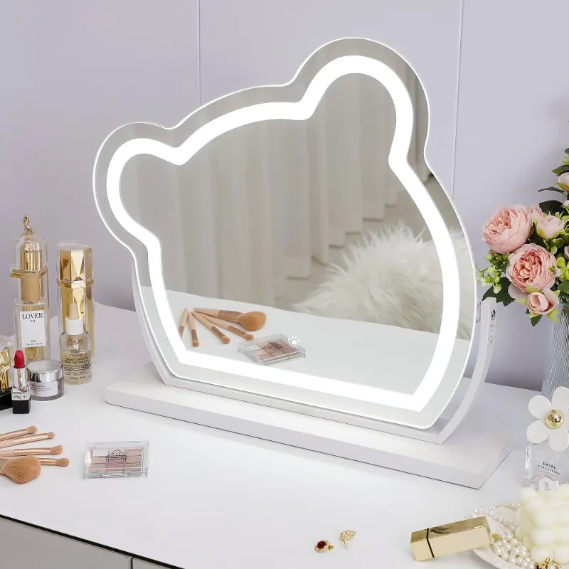 LED Vanity Makeup Mirror Cute With Light Strip Touch Sensor Color Adjustable White Metal Removable Cosmetic