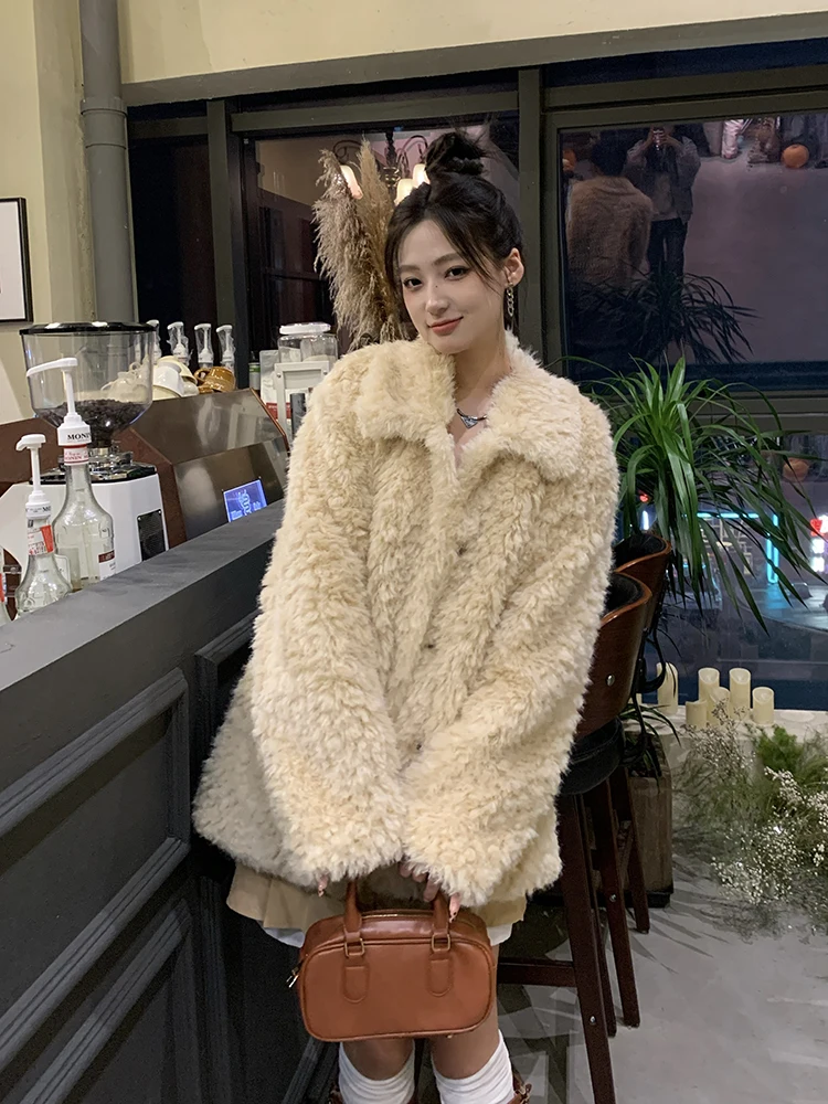 

Lamb Wool Jacket Female Woman Competition Ready Contest Prepared Tournament Equipped Match Suited Championship Fitted League Ins