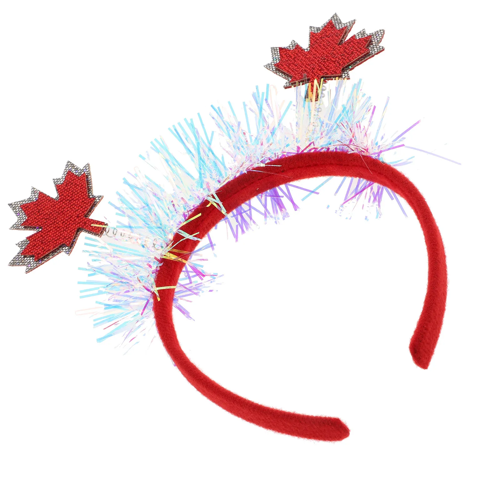 2Pcs Maple Leaf Headband for Women Tinsel Decorated Elegant Hair Band Versatile Party Festival Holiday Canadian National