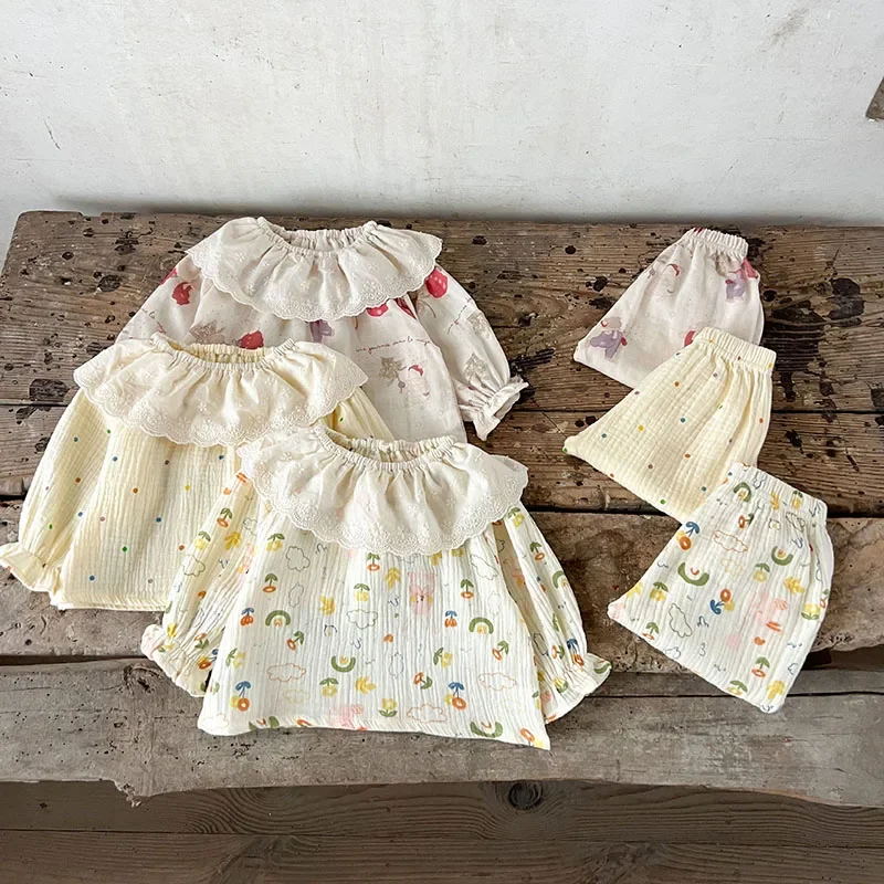 2025 New Autumn 0-3Yrs Infant Baby Girls Clothing Set Long Sleeved Cotton Printed T-shirt+Pants Toddler Baby Girl Clothes Suit