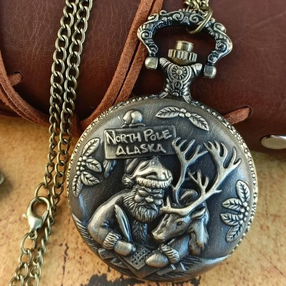 빈티지 산타 클로스 석영 주머니 시계 컬렉션 목걸이 펜던트 아라비아 숫자 디스플레이 포켓 & Fob 체인 시계