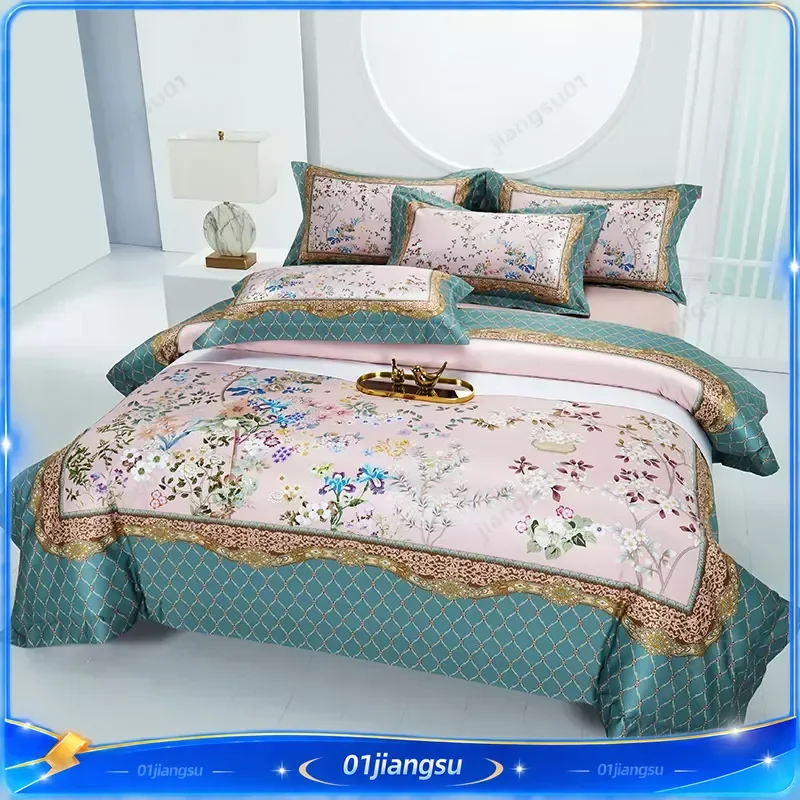 Svetanya Egyptian Cotton Satin Bedding Set Print Duvet Cover Sheet Pillowcase Luxury Home Textile Bed Linen Sets Queen King
