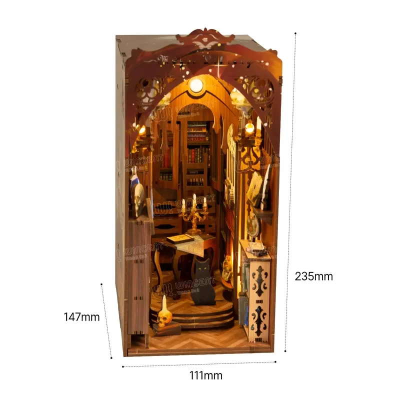 Magical Library DIY Book Nook Kit Wooden Miniature With LED Light Handmade Educational Puzzle Gift