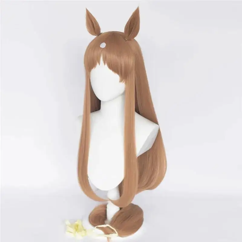 Uma Musume Grass Wonder Cosplay peluca Uma Musume Pretty Derby Brown peluca larga y recta con flequillo orejas pelo sintético