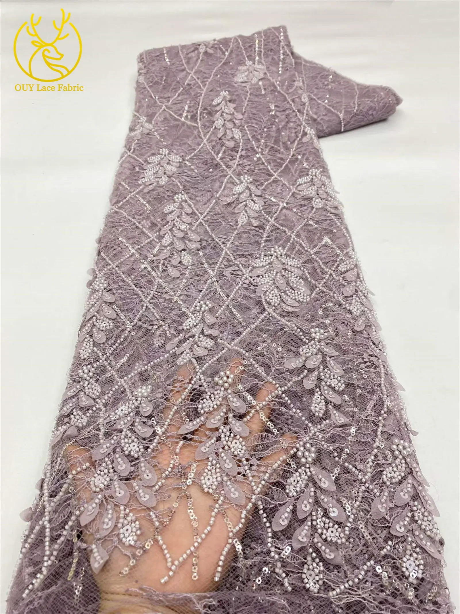 Eleganter Afrikanischer Pailletten-Perlen-Spitzenstoff 2026 Hochwertige Nigerianische Hochzeitskleid-Spitze Bestickte Französische Tüllspitze – Detail 8