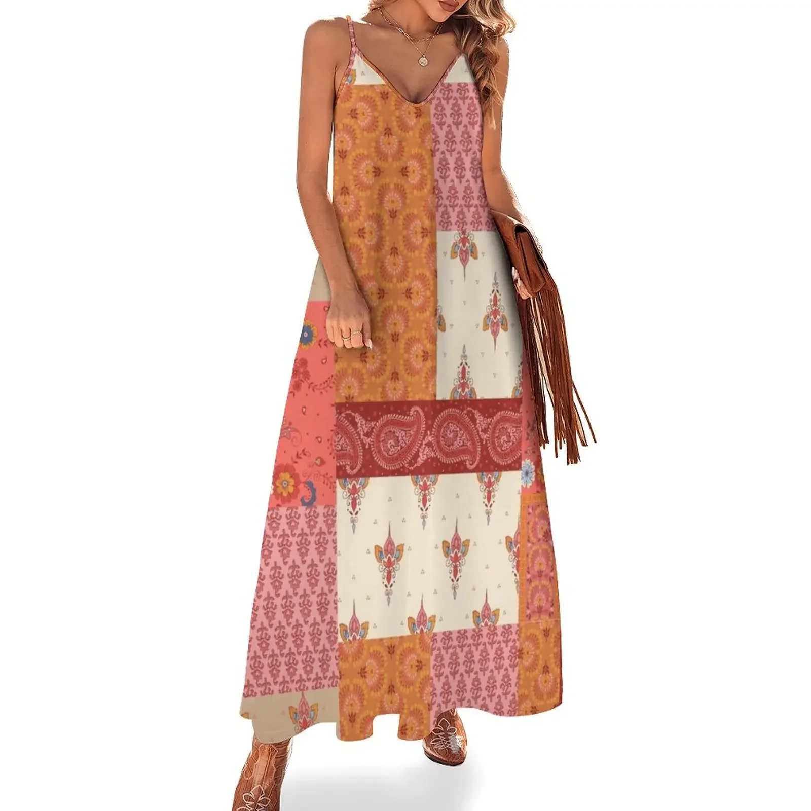 

Patchwork print Sleeveless Dress dress women elegant luxury dress dresses elegant guest wedding