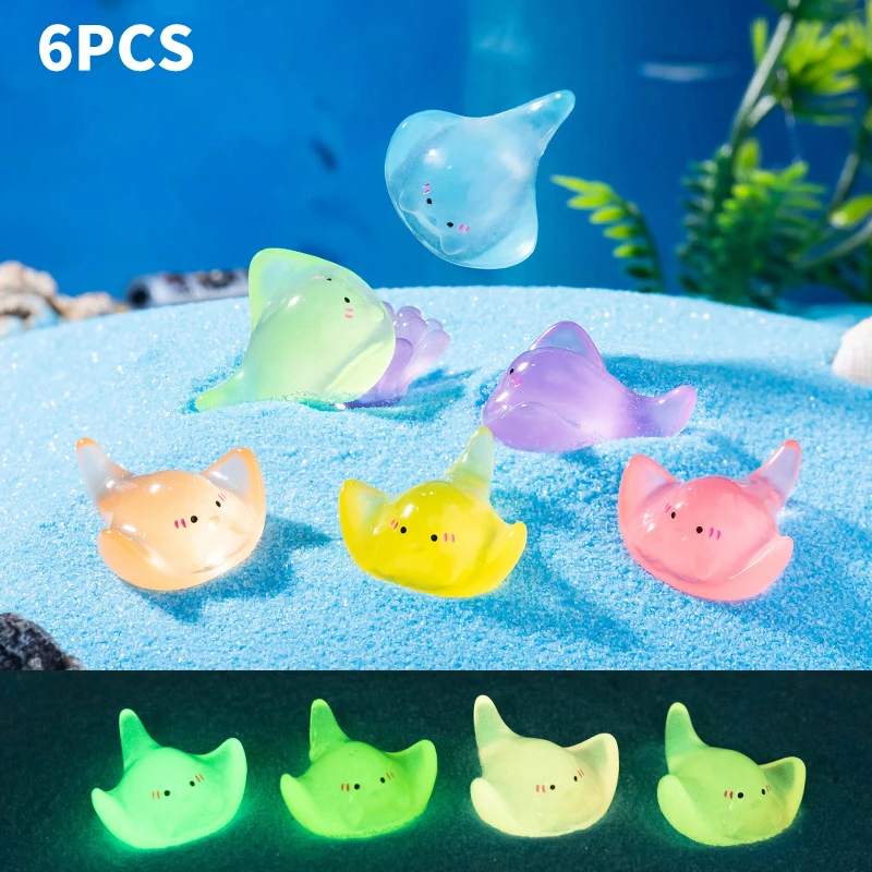 6pcs Luminous Devil Fish Resin Ornament Micro Landscape Fish Tank Aquarium Marine Animal Landscape Decoration Crafts Accessories