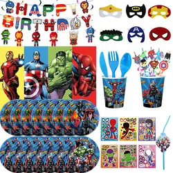 Decoración de fiesta de cumpleaños de Marvel, suministros para fiestas, vajilla, mantel de superhéroe, pancarta de Spiderman, globos, caja de dulces, recuerdos para niños