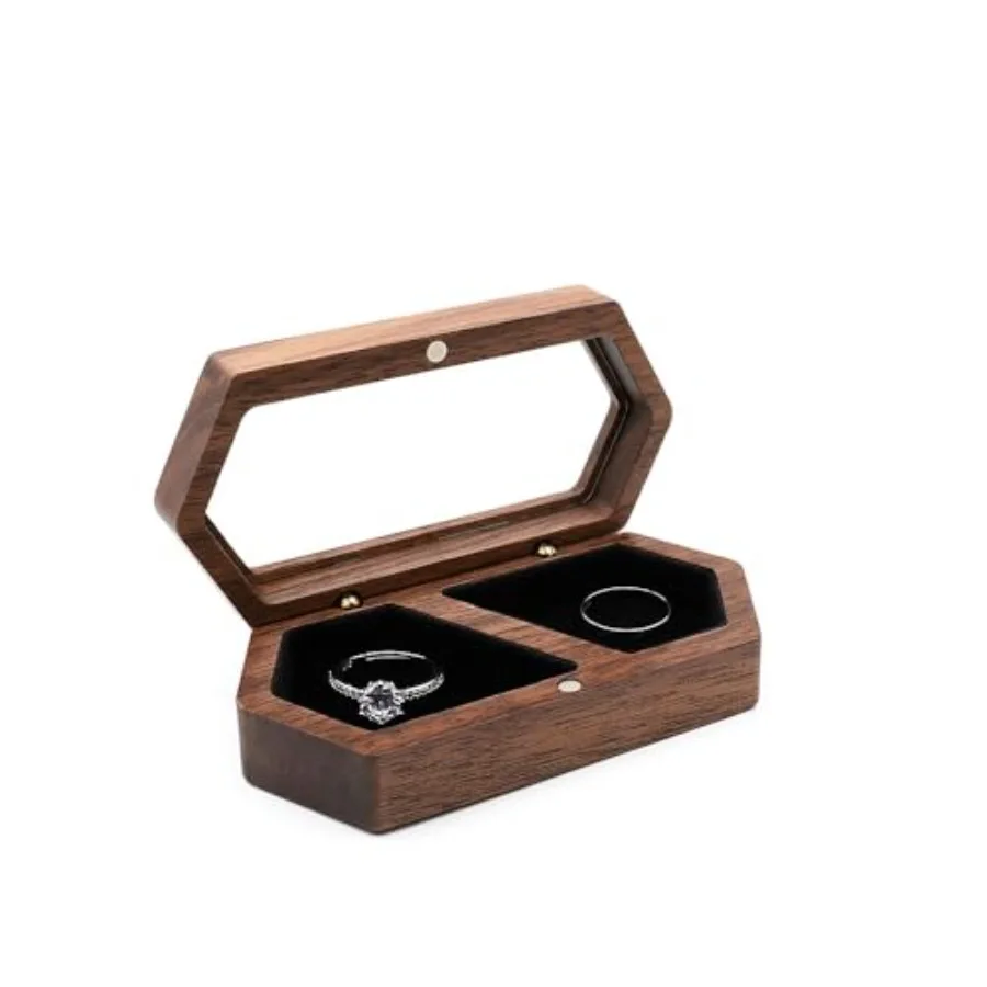 

Wooden Ring Box for Wedding Ceremony, Engagement Ring Box for Proposal, Jewelry Organizer, Jewelry Display Box with 2 Slots, We