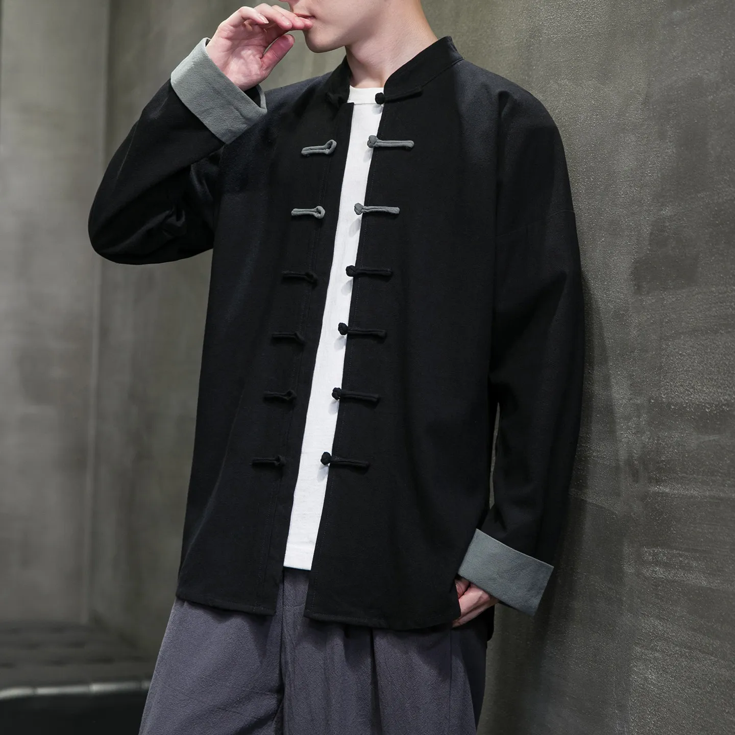 

Shirts Men's Retro Chinese Style Tang Suit Shirts Men Comfortable Kung Fu Tai Chi Casual Long Oversize Sleeves Breathable Shirts