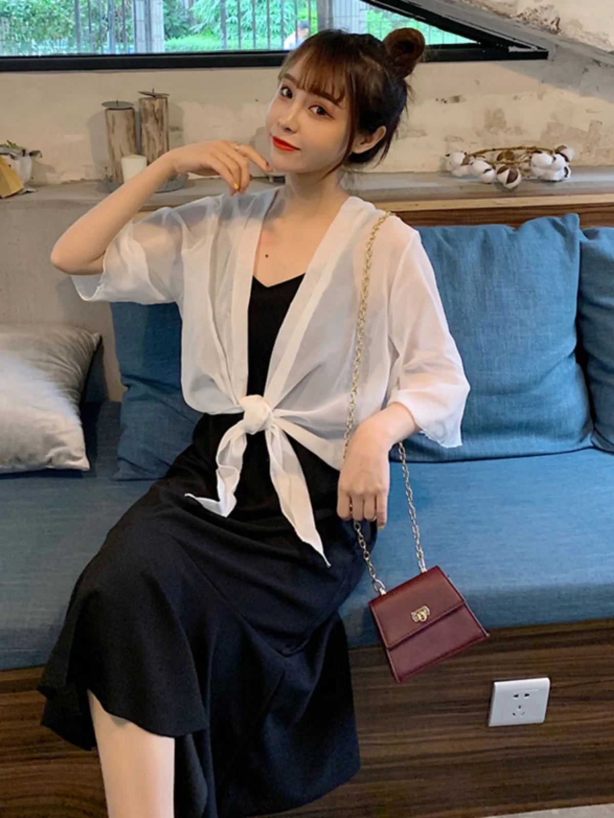 

Summer ort Svel awl Women's Outerwear Air Conditioned Cardigan Thin Coat with Strap Dres Sun Protection Clothes