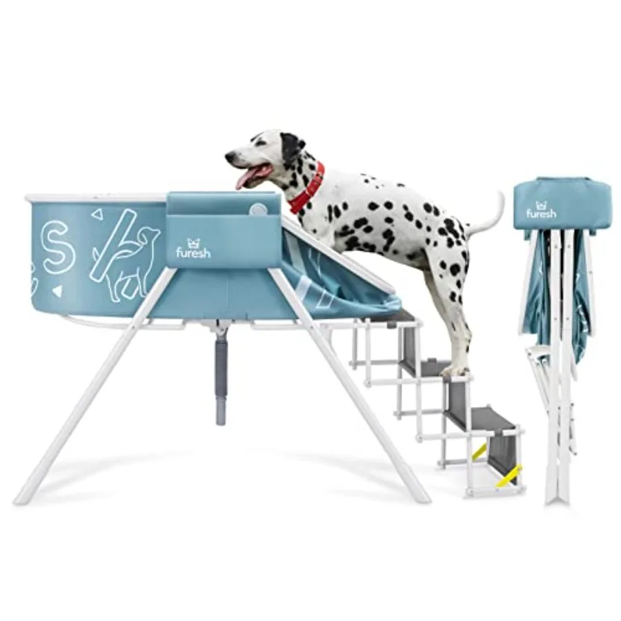 

Big Dipper Dog Bath Tub with Stairs Elevated Portable Foldable Wash Station with Steps for Bathing Shower and Grooming Indoor O