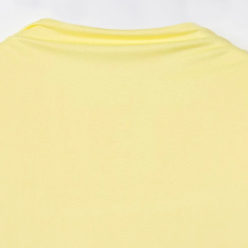 Mulheres nova moda manga curta sexy sem costas em camadas decoração amarelo magro vestido longo mulher verão praia vestido de festa