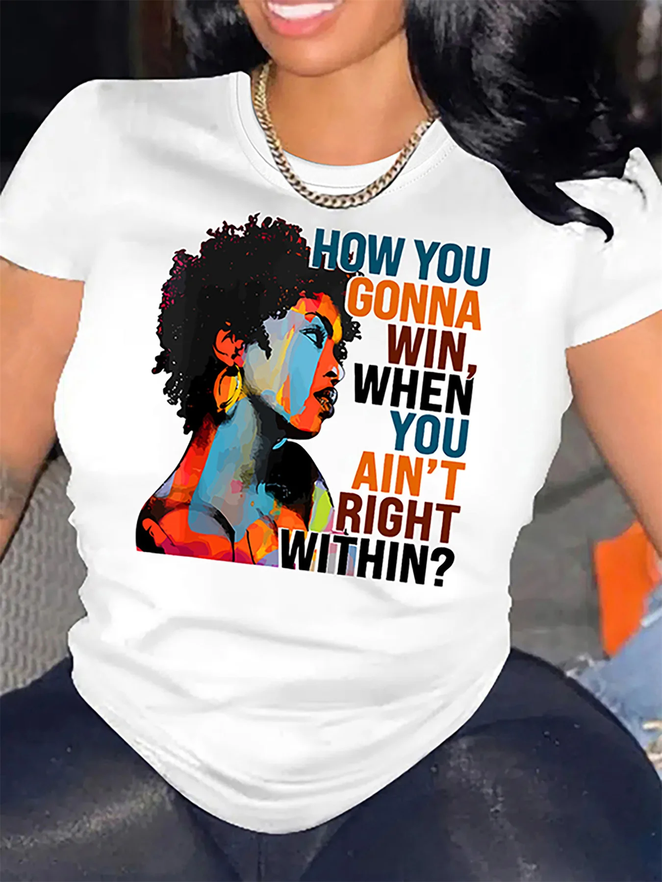 

Summer Women's Fashion Casual Loose Graffiti Portrait Print Round Neck Short Sleeve Comfortable T-shirt Top