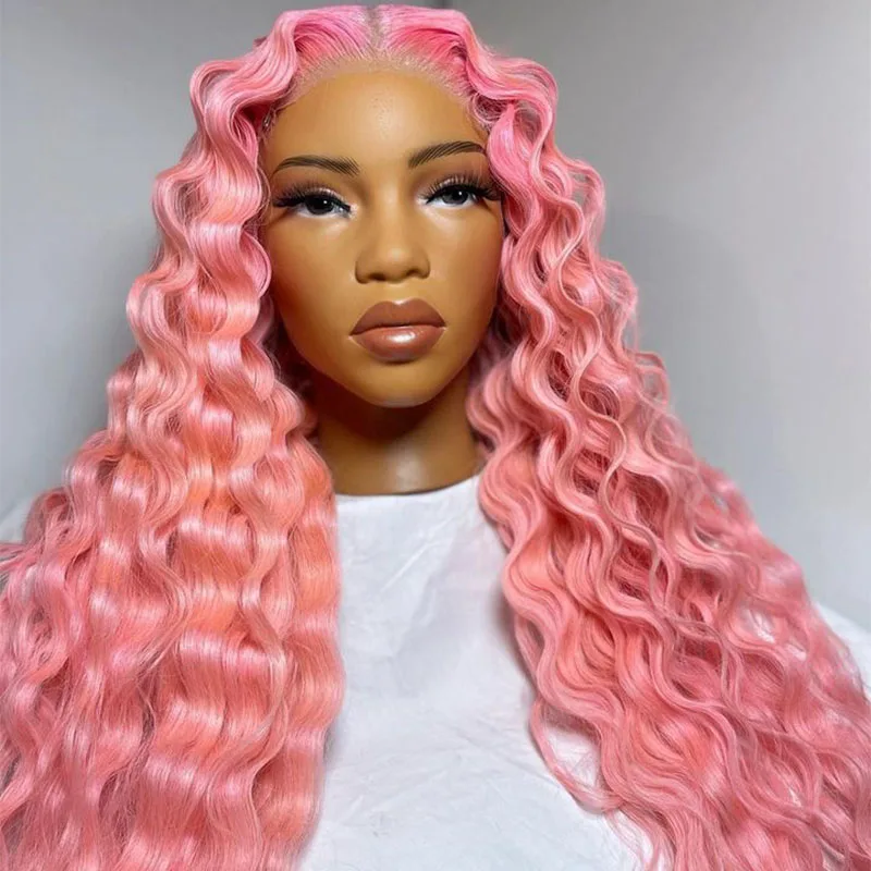 Pink Deep Wave Synthetic Lace Front Wig High Temperature Fiber  Lace Wigs for Women Long Hair Wavy Wigs Heat Resistant Cosplay