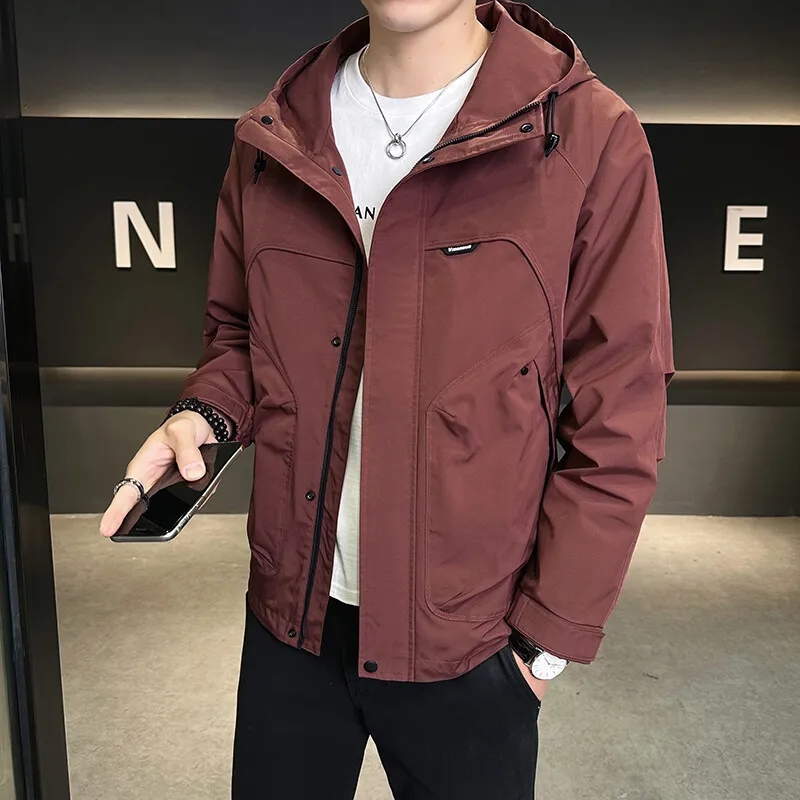 

Spring New Faionable Men's ort Hooded Workwear Jaet Versatile Clothing Cotton Blend Fabric Regular Sve Long Zipper