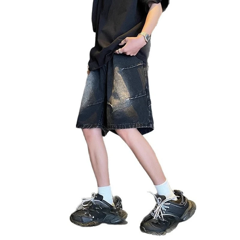 American Retro Washed High Street Jeans Shorts Loose Straight Wide Leg Casual Versatile Six Seven Length for Men And Women
