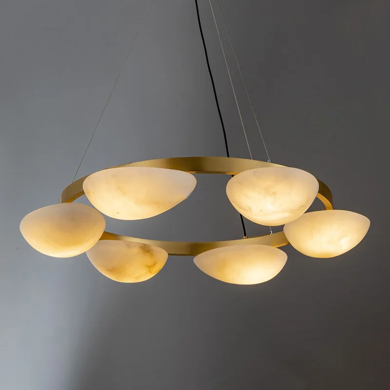 Nordic Vintage Spanish Marble Pendant Lamp Brass Black Finish Round Dimmable Ceilings Lustre Luxury Lighting
