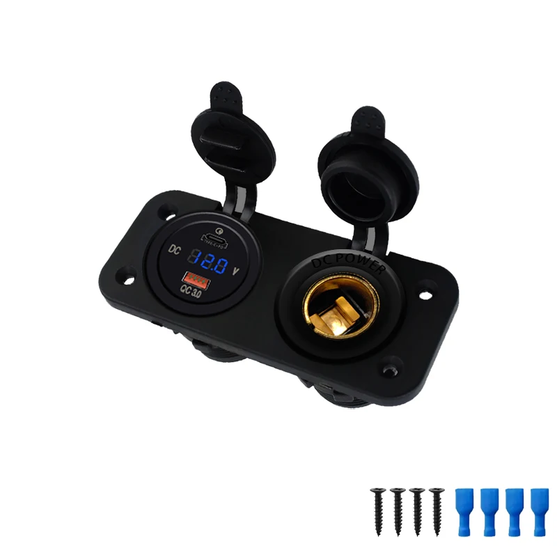 

12 В/24 В, двойная USB-розетка для зарядного устройства, панель постоянного тока, DIN, адаптер питания, прикуриватель, водонепроницаемый для автомобиля, грузовика, автомобиля, лодки, мотоцикла, трактора