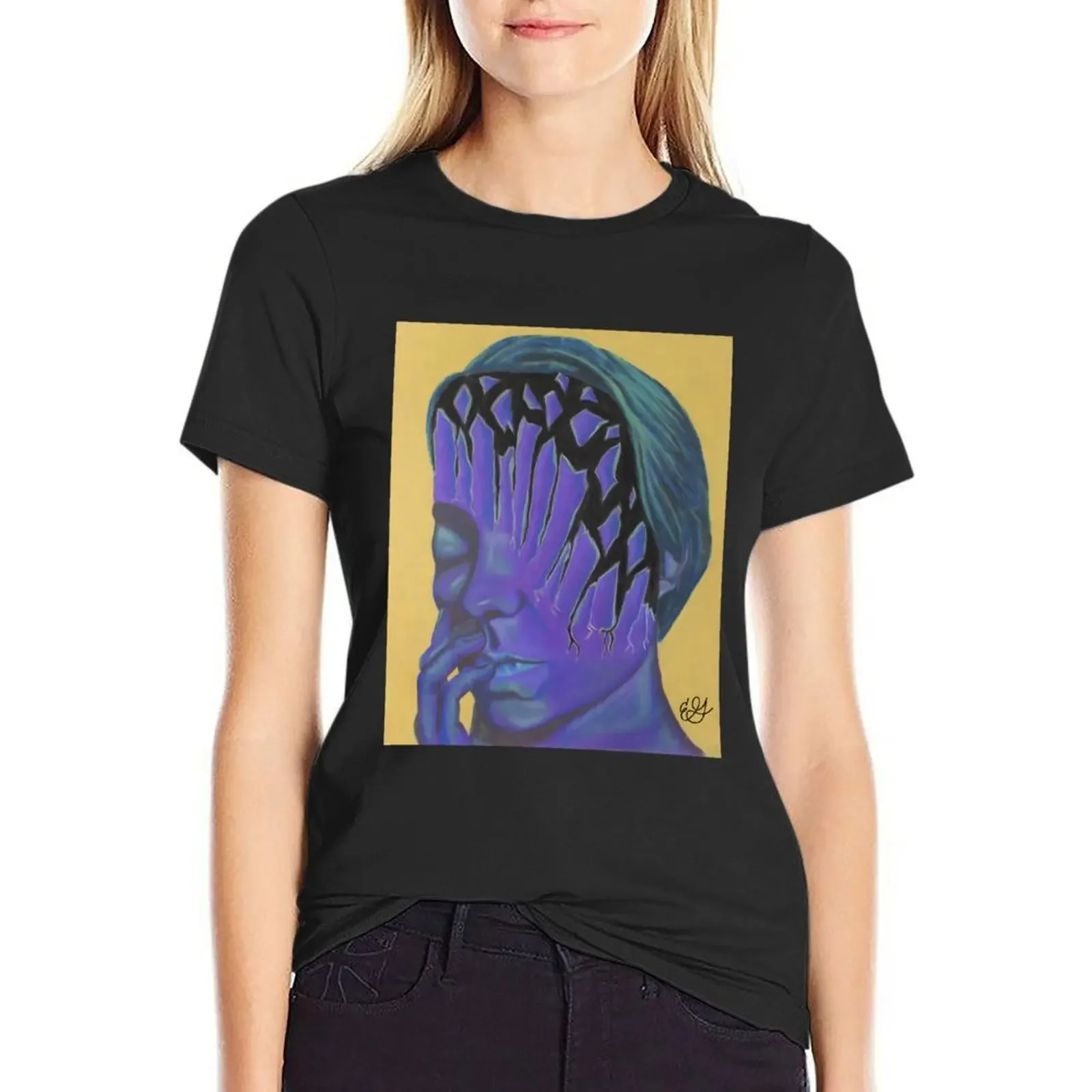 

Iridescent Purple Dream, Shattered Glass Portrait T-Shirt Blouse oversized tops white t shirts for Women