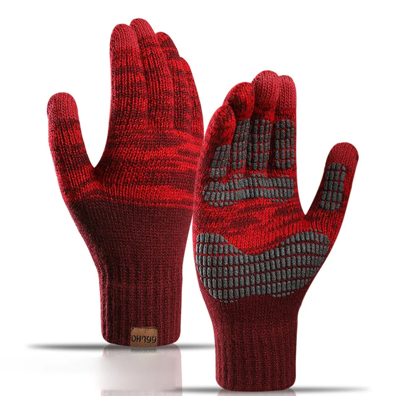 Winter Warm Knit Gloves Men Fashion Fleece Cycling Personality Windproof Full FingerTouch screen Wool Gloves