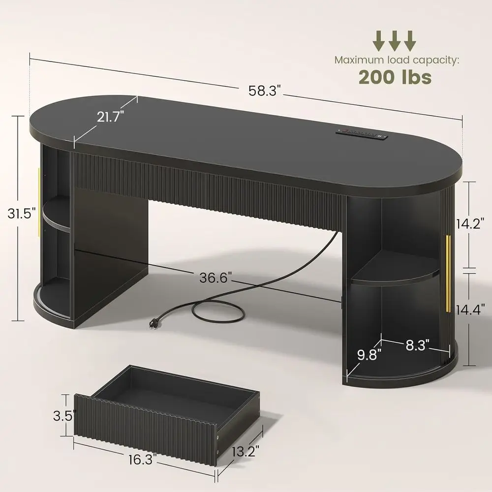 Spacious 58.3 Dual Desk with Sliding Storage and Power Outlet, Ideal for Home Office or Living Spaces, Black