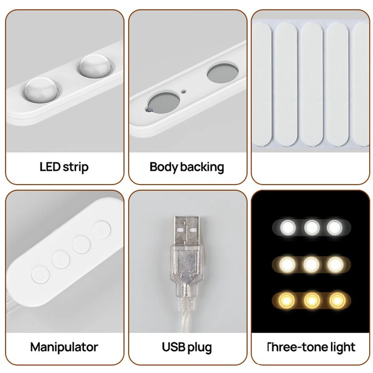 LED Vanity Lights for Mirror, Lights for Makeup Vanity, 20x3 LEDs USB 5V 3 Color Mirror Lights, Mirror Not Included