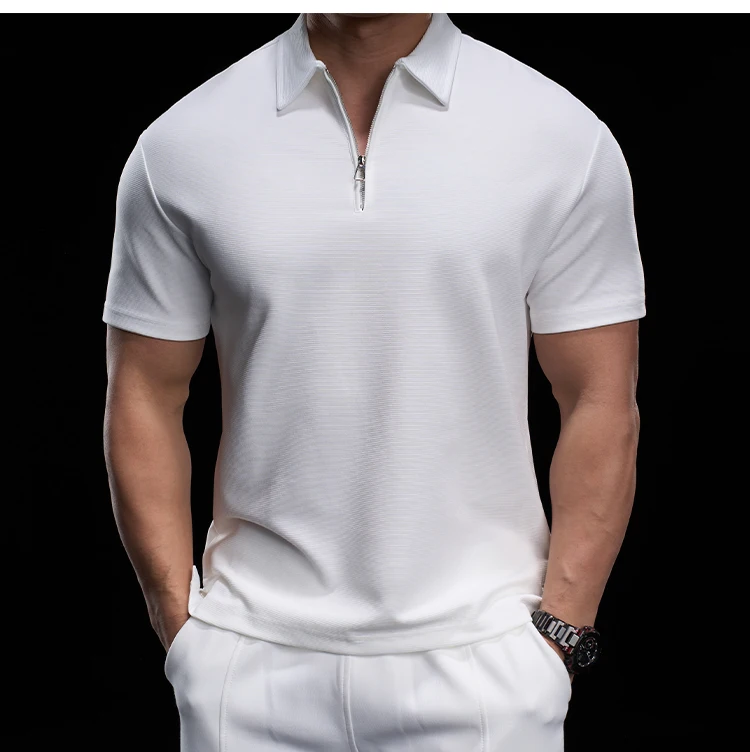 

New Men's Fitness Short Sleeve Polo Shirt Spring/Summer Solid Color T-shirt Knitted