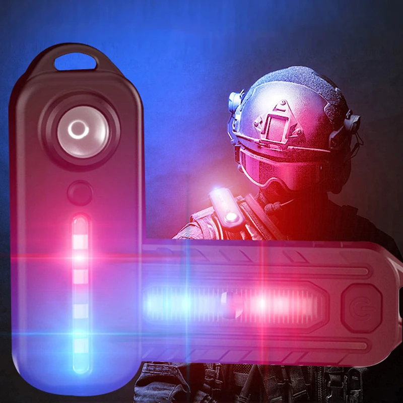 USB Type c Rechargeable Torch Bike Taillight Helmet Warn Light LED Red Blue Shoulder Tactical Police Flashlight with Clip