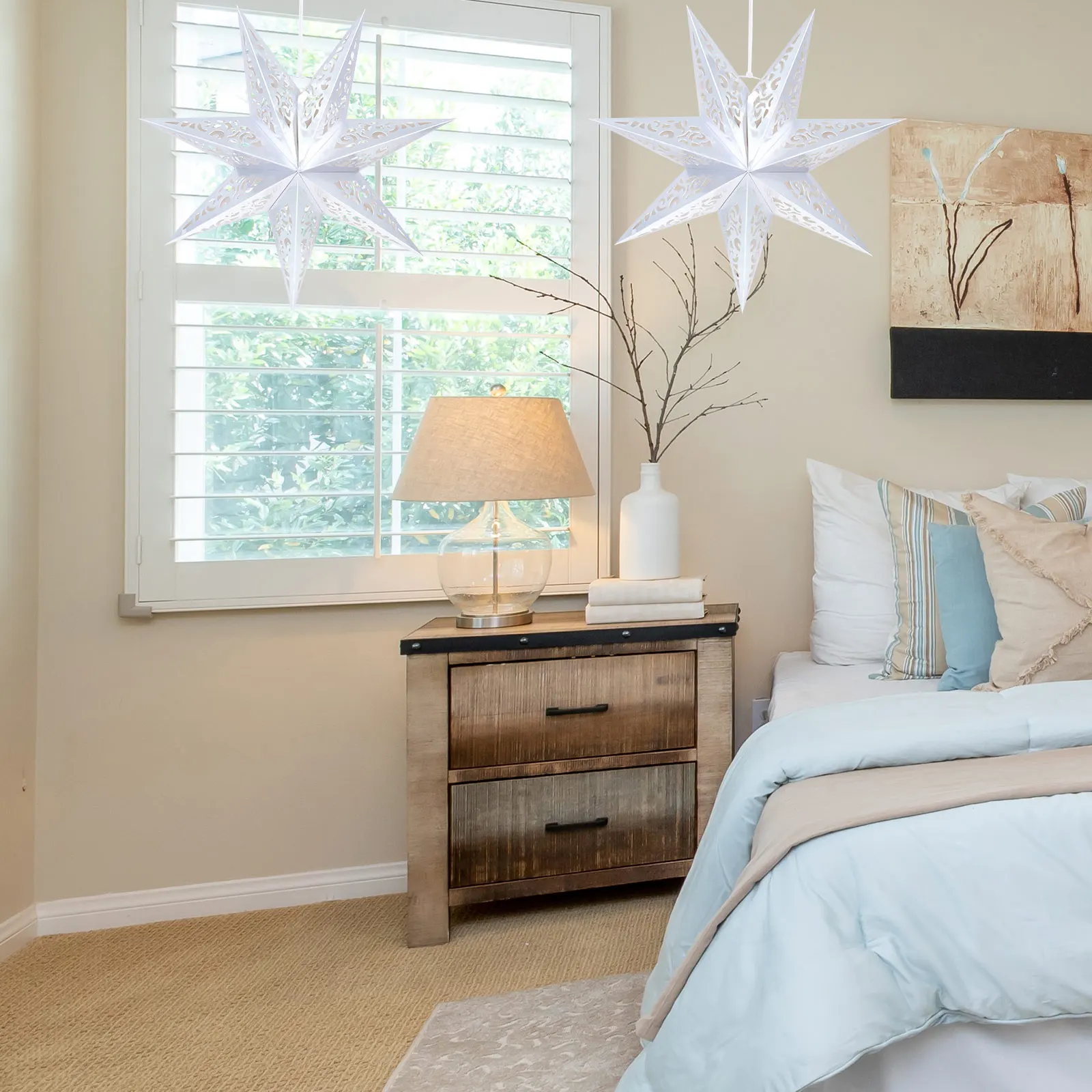 

2Pcs Star Shaped Paper Lampshades Decorative Hanging Light Cover Christmas Party Lamp Ornament Ceiling Light Decor