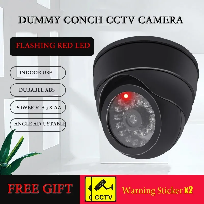 criativo vermelho led camera falsa manequim conch power via 3aa bateria sistema de seguranca de vigilancia camera cctv piscando 01