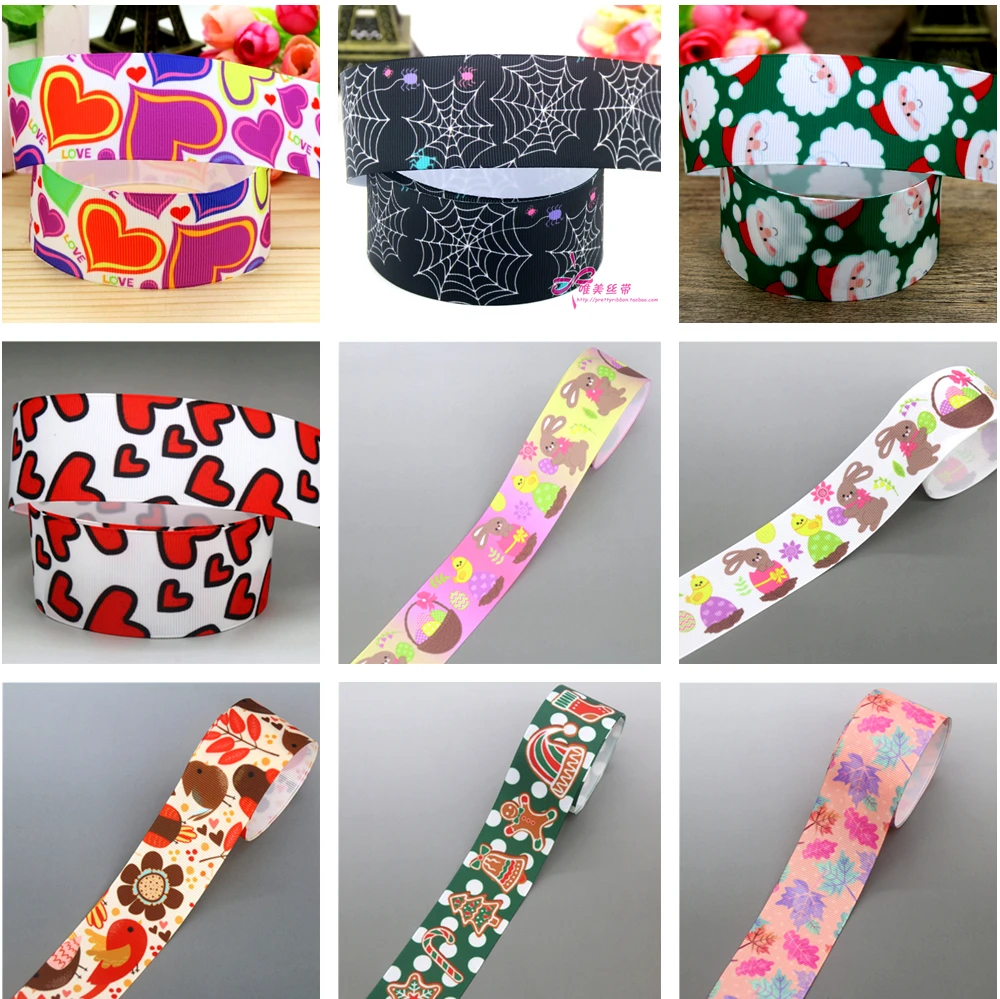 DHK 1.5\'\' 5yards Christmas Halloween Easter Fall Leaf Printed Grosgrain Ribbon Accessory Hairbow Decoration Wholesale 38mm C1562