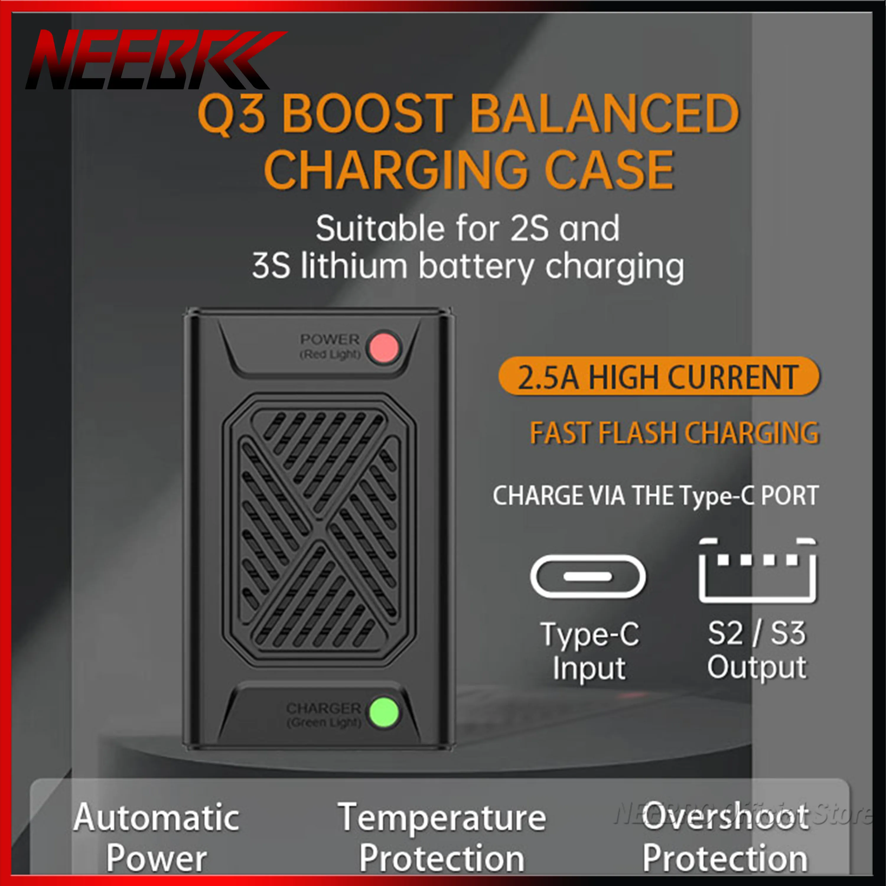 

Balance Charger Case Q3 30W Mini Boost Battery 2.5A High-Speed Charging 2S-3S Lithium Heat Dissipation RC Discharger TypeC Part