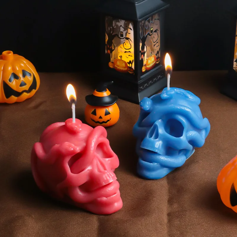 YixingdiyEpoxy Mold Halloween Double Snake Skull Candle Mould Plaster Decoration Silicone Mold