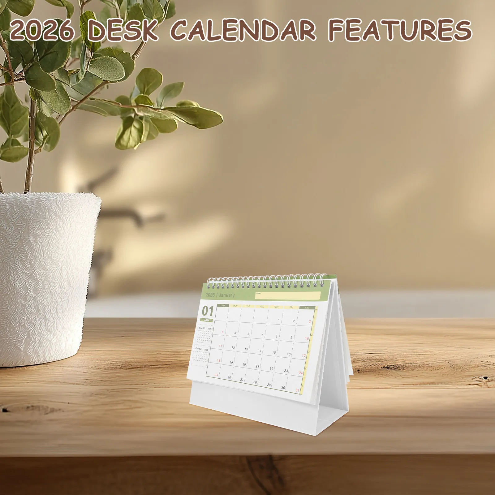 2026 Table Calendar Small Standing Flip Desk Calendar Minimalist Design Daily Planner for Office Home Small Desktop Organization