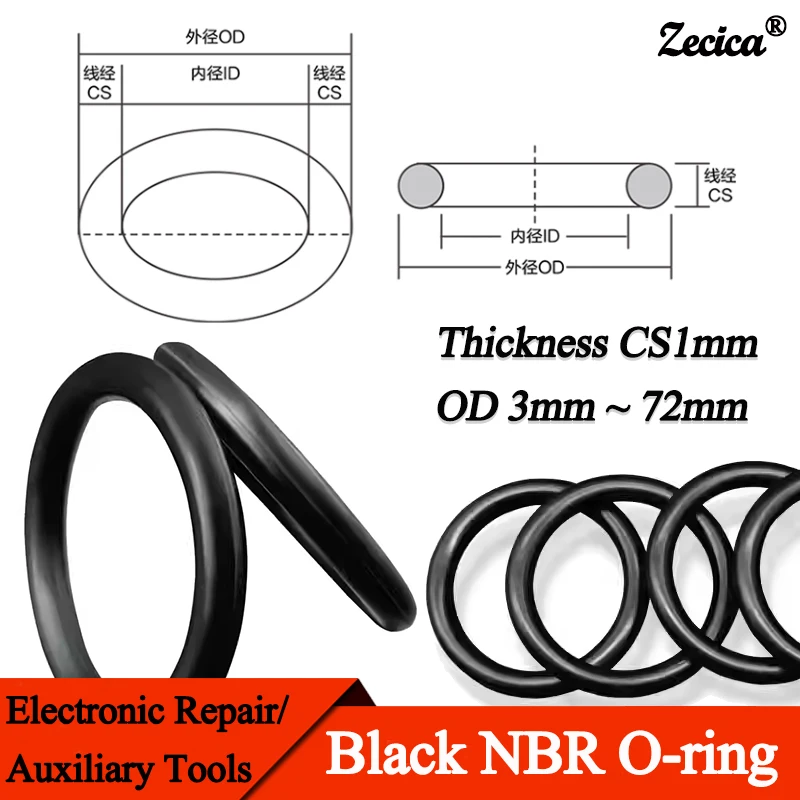 

Black NBR O-ring Gaskets CS 1.0mm OD 3~72mm Nitrile Butadiene Rubber Ring High Temperature Resistant O Ring Sealing Gasket