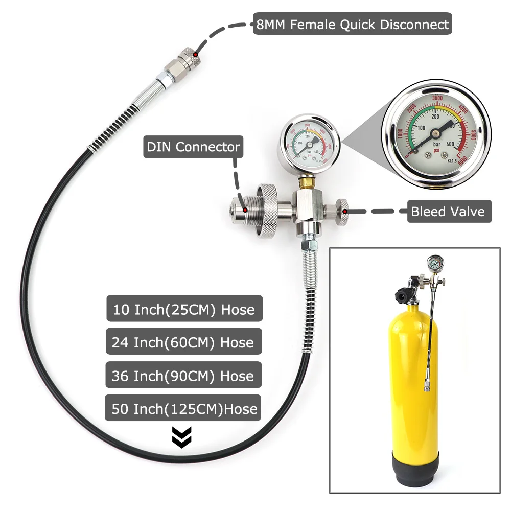 DIN Fill Station Diving Scuba G5/8 Connector Charging Adapter Big Bottle To Small Bottle With Gague Bleed Valve Quick Fitting