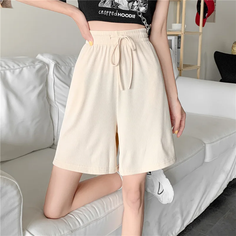 Summer Ice Silk Loose Women\'S Shorts Elastic High Waist Casual Wide Leg Shorts Harajuku Casual Sports Straight Short Pants