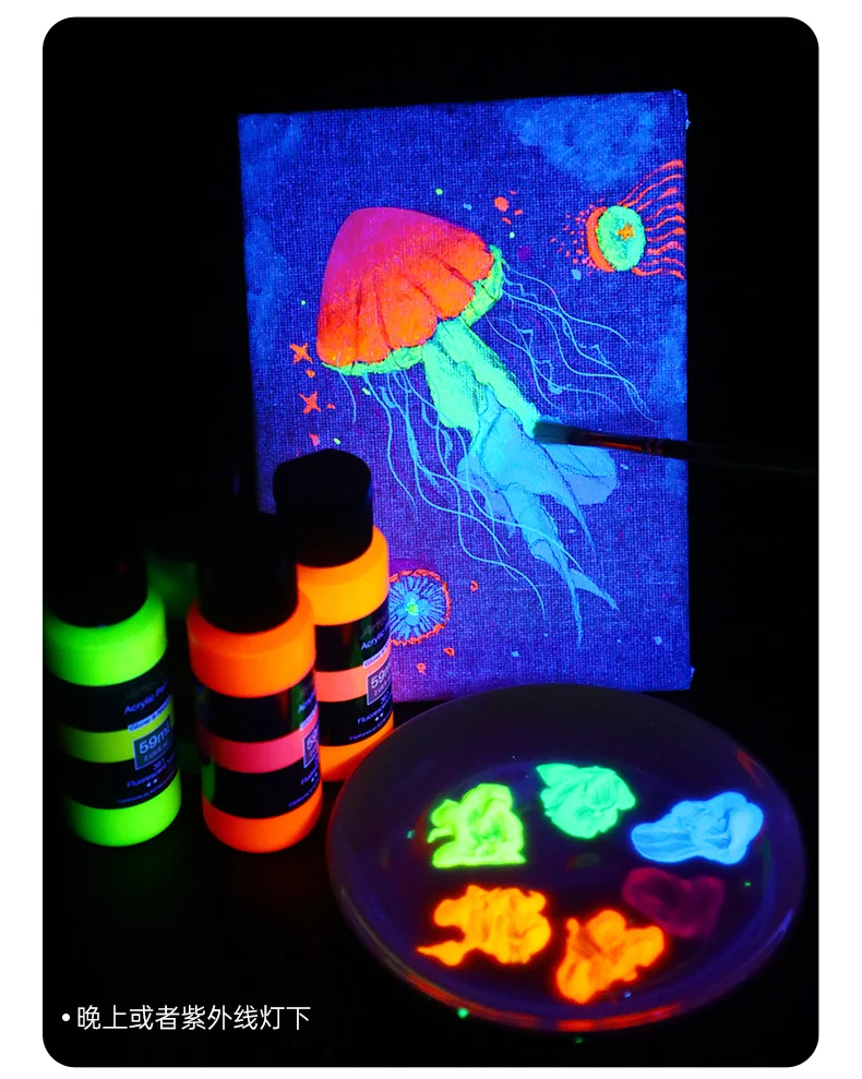 Acrylic Glow in The Dark Paint 59ml Art Painting DIY Halloween and Christmas Decorations Rich Pigments for Artists Students