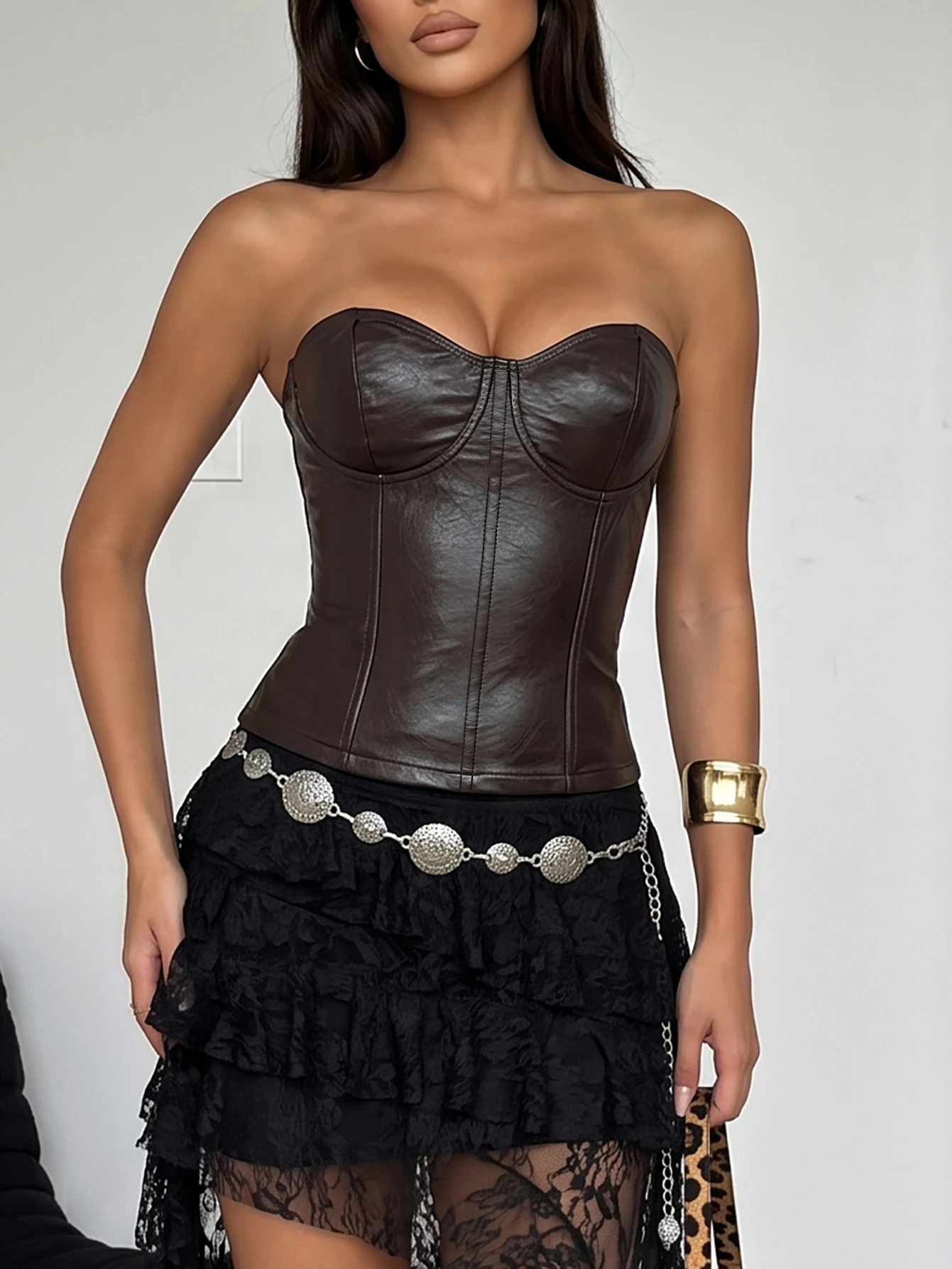 Coffee Brown half cup Faux Lea - Push Up Bra Silicone recension och pris