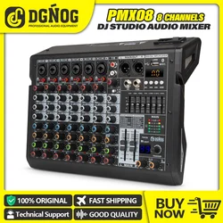 DGNOG PMX08 8 Channel DJ Audio Mixer Interface Mixer Desktop Karaoke USB Bluetooth Input with MP3 Input Podcast PC Recording