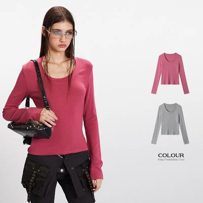 

HeyHenry2025 Women's Slim Fit ort Sve T-irt Long Sve Base Layer irt Korean Sle Commute Pure Color Autumn Top