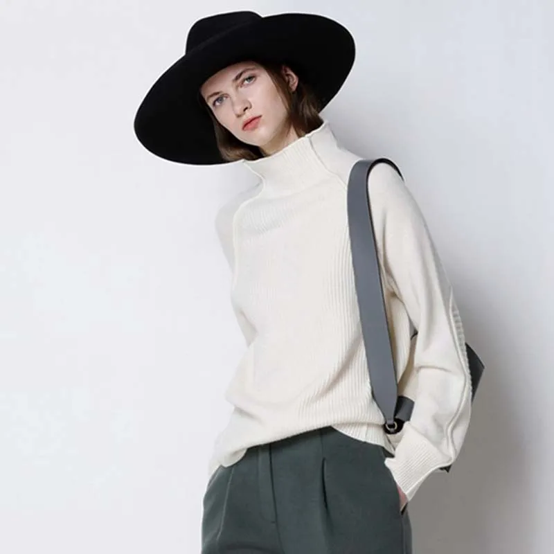 Winter Fashion Style Turtleneck Cashmere Lady Long Sleeve Solid Pullover Sweater For Women
